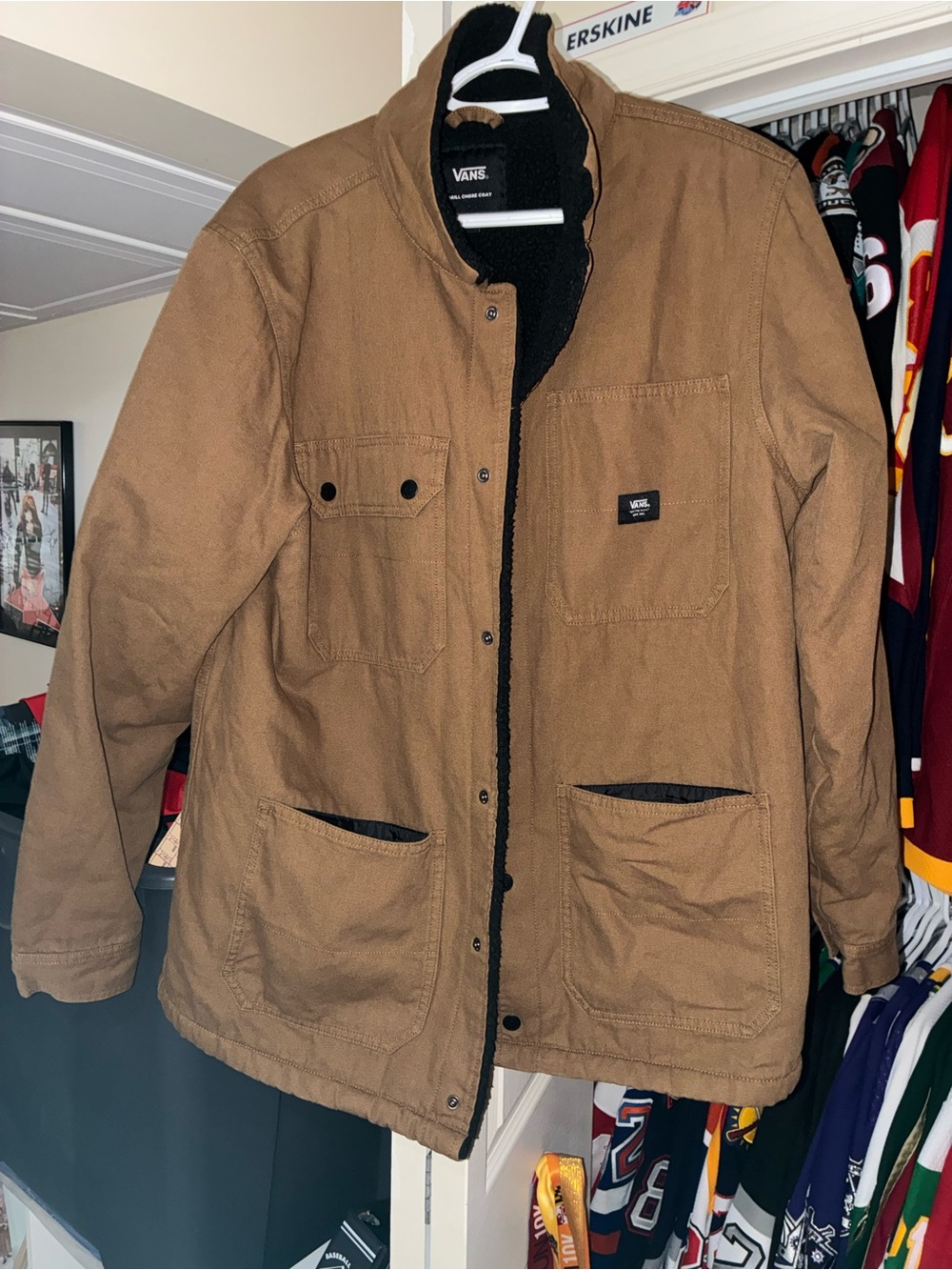 Vans Brown Jacket with Black Sherpa Trim Coat Medium
